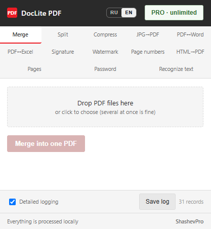 The DocLite PDF window with its tool tabs